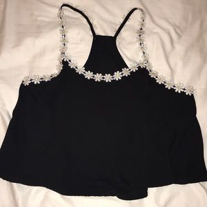 Black tank with daisy trim